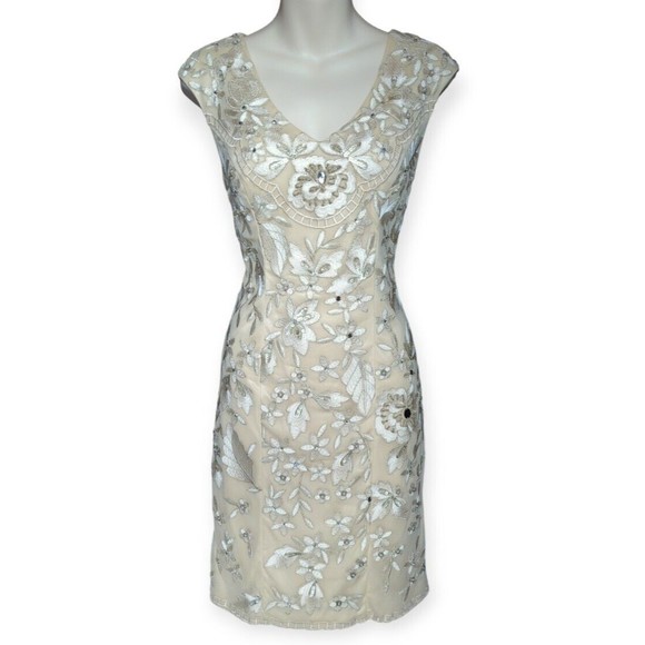 Sue Wong Nocturne Embroidered Beaded Embroidered Dress Nude Beige Bridal Sheer 8 - Picture 1 of 6